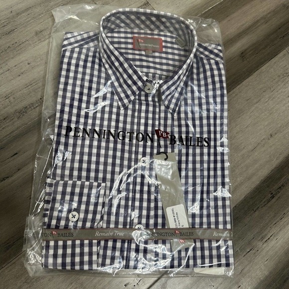 NWT Pennington & Bailes Gingham Button Down Dress Shirt Men's Navy White Size S - Picture 1 of 4